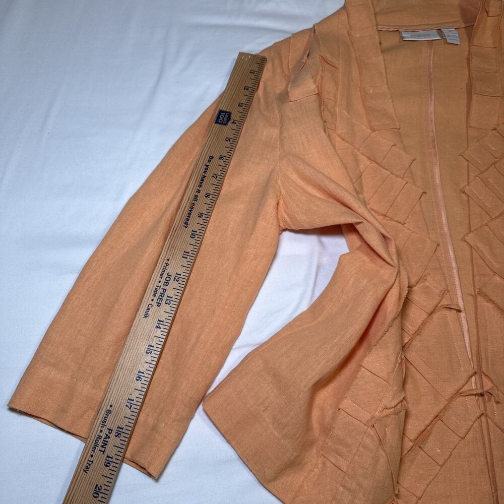 Chicos 2 Blazer Open Front Jacket Linen Blend Womens Orange 3/4 Sleeve Artsy EUC - Picture 8 of 12
